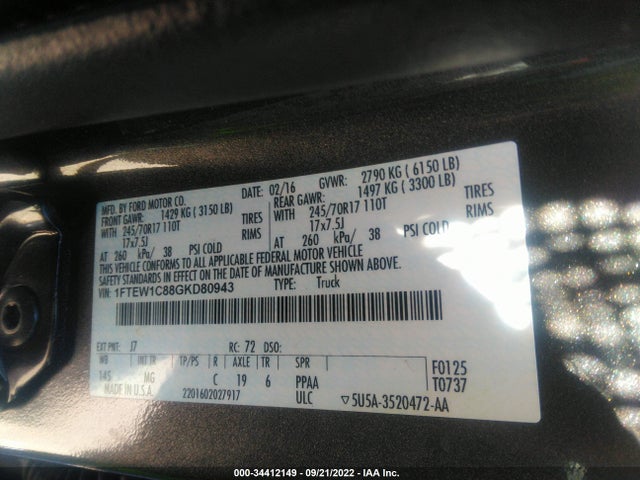 2016 FORD F-150 XLT/XL VIN: 1FTEW1C88GKD80943