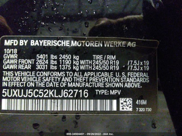 5UXUJ5C52KLJ62716 BMW X4 M40i
