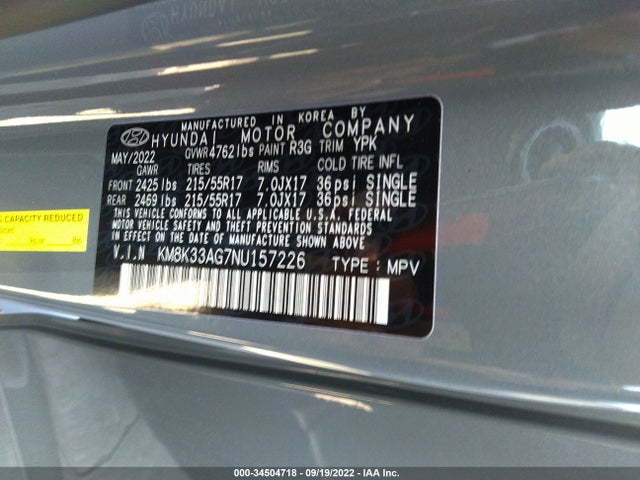 2022 Hyundai Kona, VIN: KM8K33AG7NU157226