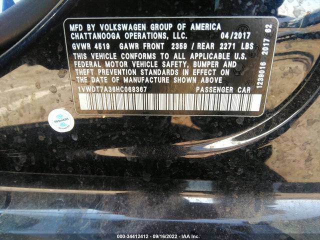 1VWDT7A36HC068367 Volkswagen Passat R-line W/comfort Pkg