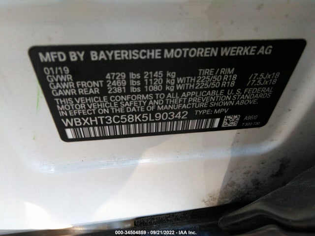 2019 BMW X1, VIN: WBXHT3C58K5L90342