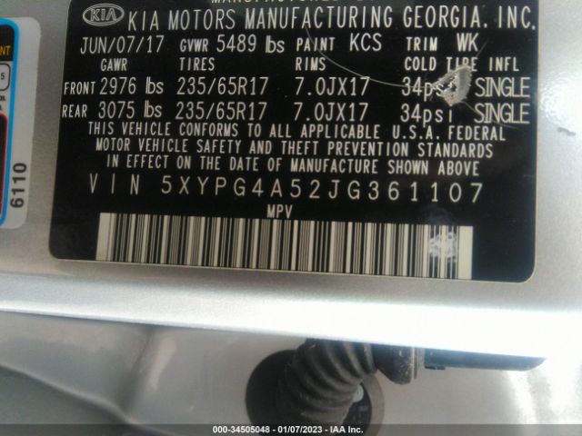 5XYPG4A52JG361107 KIA Sorento Lx V6