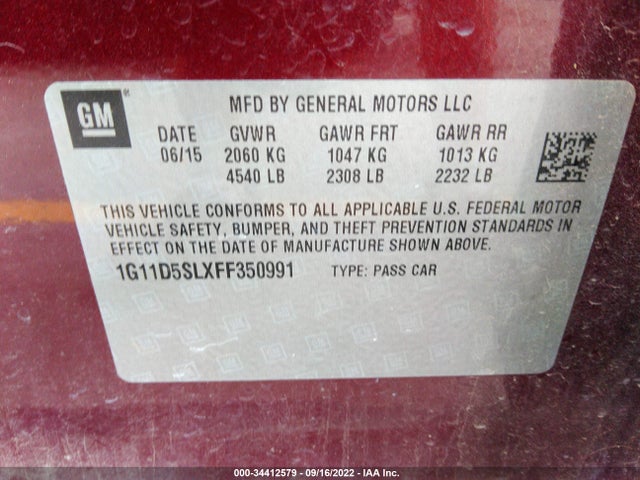 2015 CHEVROLET MALIBU LT VIN: 1G11D5SLXFF350991