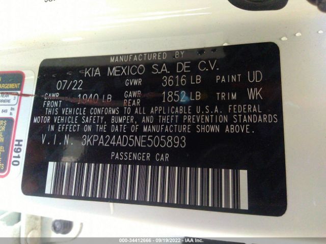 3KPA24AD5NE505893 KIA RIO S