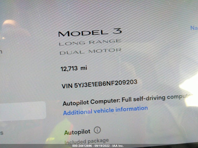 Tesla Model 3 Long Range Dual Motor All-wheel Drive 2022 5YJ3E1EB6NF209203 Image 7