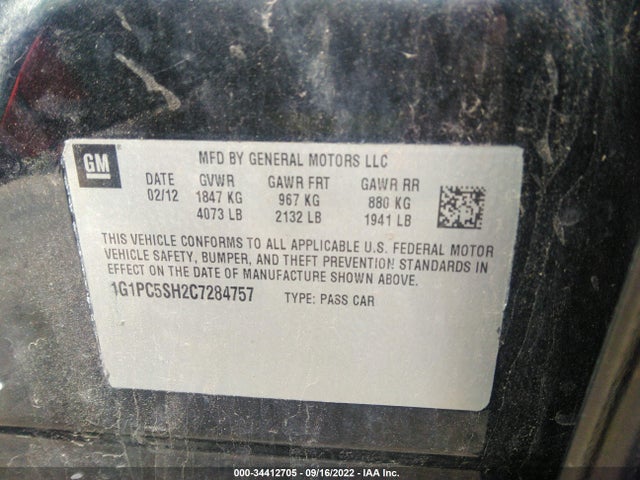 2012 CHEVROLET CRUZE LS VIN: 1G1PC5SH2C7284757