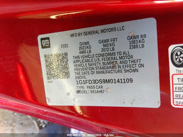 2021 Chevrolet Camaro, VIN: 1G1FD3DS9M0141109