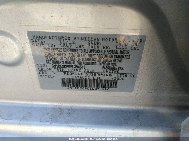 Nissan Versa Note S/s Plus/sv 2014 3N1CE2CP0EL394518 Image 11