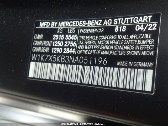 2022 Mercedes-Benz AMG GT, VIN: W1K7X5KB3NA051196