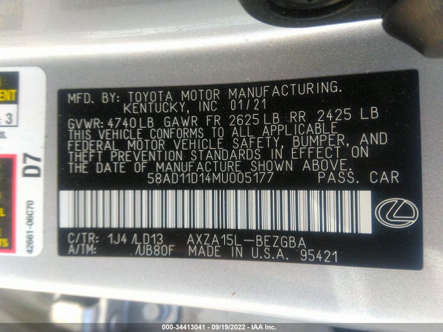 Lexus Es Es 250 2021 58AD11D14MU005177 Image 11