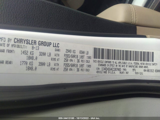 Dodge DURANGO LIMITED 2014 1C4RDHDG4EC267083 Image 9