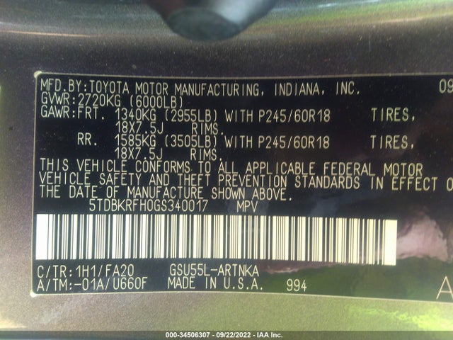 2016 Toyota Highlander, VIN: 5TDBKRFH0GS340017