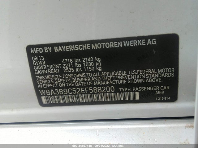 BMW 3 Series 335i Xdrive 2014 WBA3B9C52EF588200 Image 9