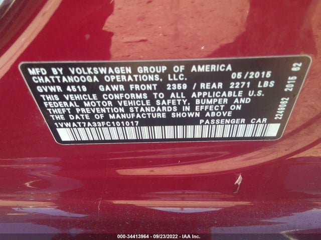 1VWAT7A33FC101017 Volkswagen Passat 1.8t Limited Edition