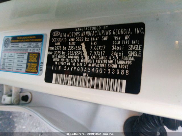 5XYPGDA54GG133988 KIA SORENTO LX