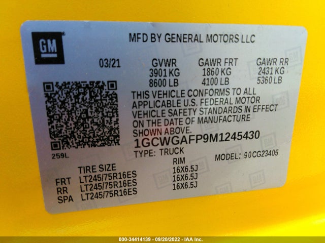2021 Chevrolet Express, VIN: 1GCWGAFP9M1245430