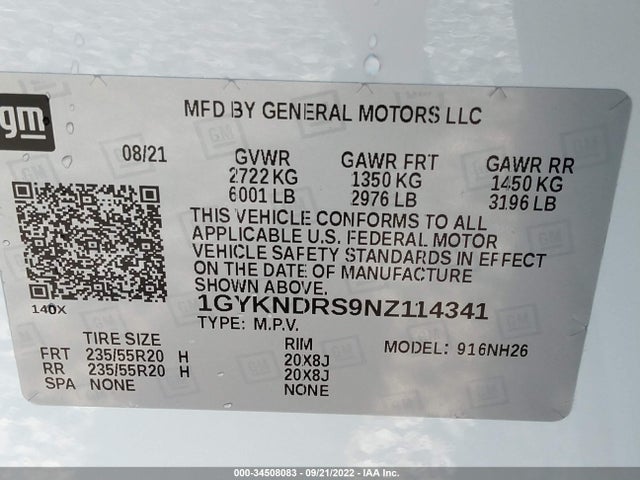 2022 Cadillac XT5, VIN: 1GYKNDRS9NZ114341
