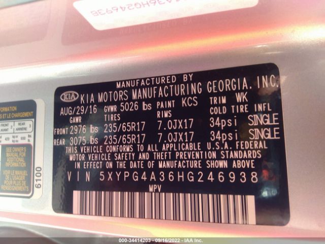 5XYPG4A36HG246938 KIA SORENTO LX