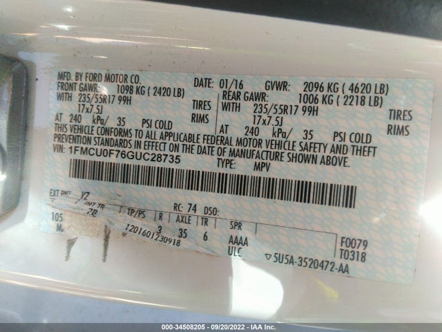 Ford ESCAPE S 2016 1FMCU0F76GUC28735 Image 9