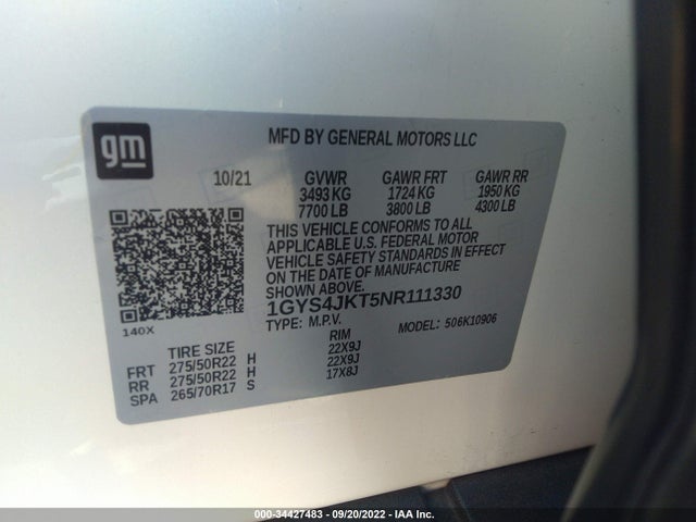 2022 Cadillac Escalade, VIN: 1GYS4JKT5NR111330
