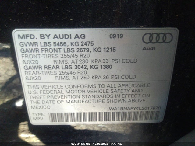 2020 Audi Q5, VIN: WA1BNAFY4L2017870