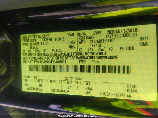 Ford F-150 2016 1FTEW1CP9GFC65591 Image 9