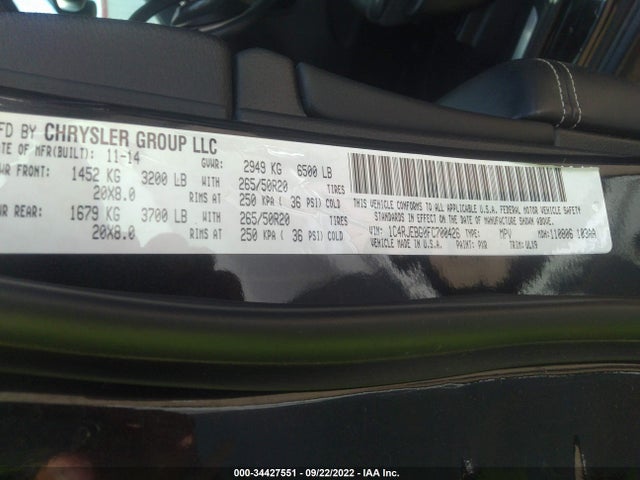 2015 JEEP GRAND CHEROKEE LIMITED VIN: 1C4RJEBG0FC700426