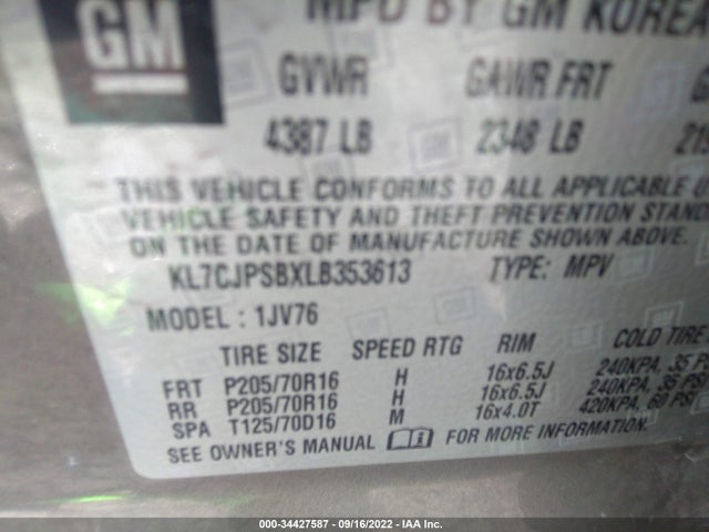 Chevrolet Trax Lt 2020 KL7CJPSBXLB353613 Image 9