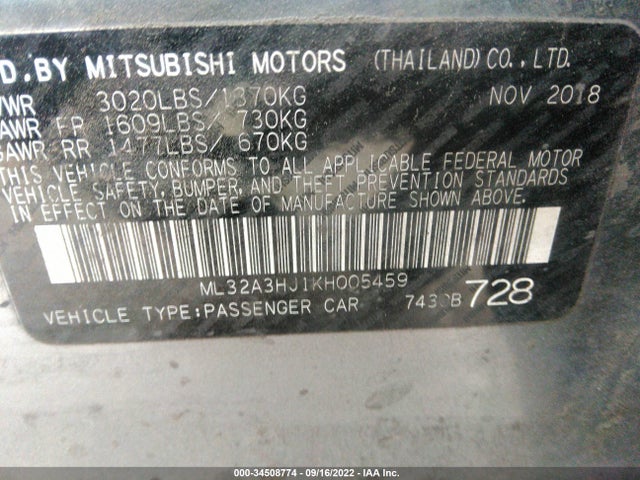 ML32A3HJ1KH005459 Mitsubishi Mirage Es/rf
