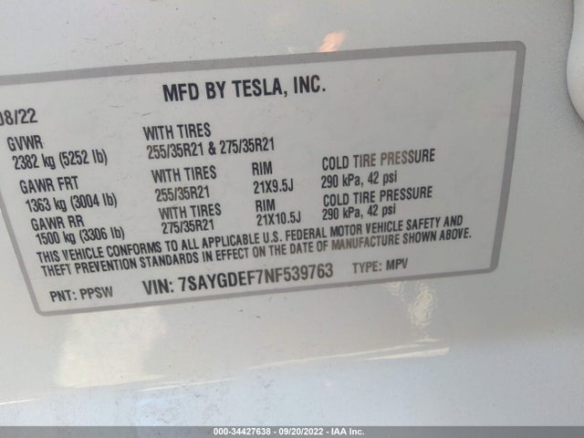 Tesla Model Y Performance 2022 7SAYGDEF7NF539763 Image 10