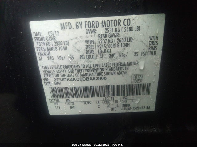 2013 FORD EDGE LIMITED VIN: 2FMDK4KC6DBA52808