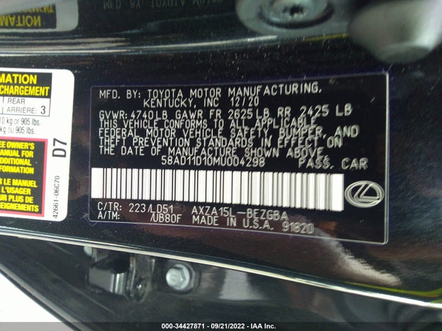 2021 Lexus ES, VIN: 58AD11D10MU004298