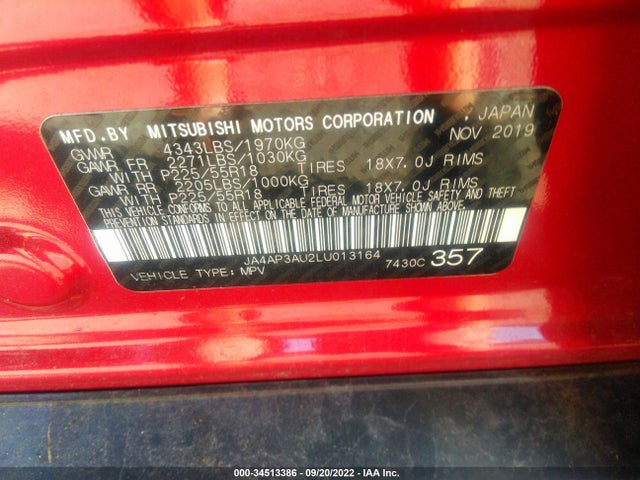 JA4AP3AU2LU013164 Mitsubishi Outlander Sport Es 2.0/sp 2.0