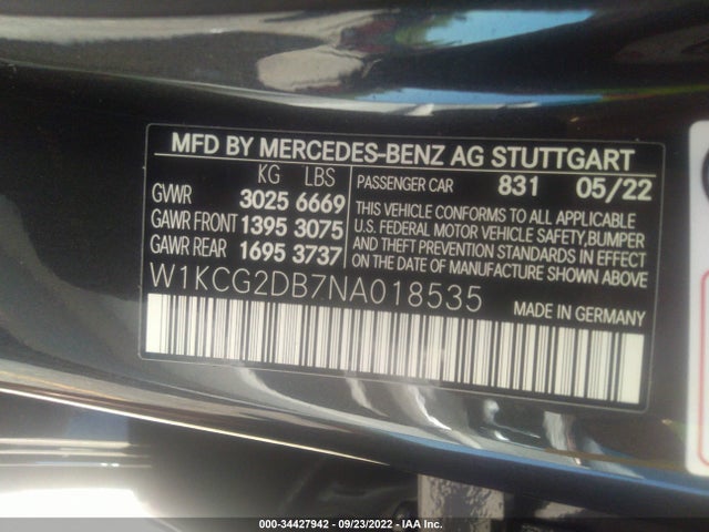 2022 Mercedes-Benz EQS, VIN: W1KCG2DB7NA018535