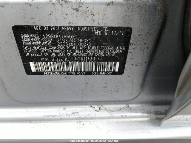 2012 SUBARU IMPREZA SEDAN 2.0I PREMIUM VIN: JF1GJAC63CH015587