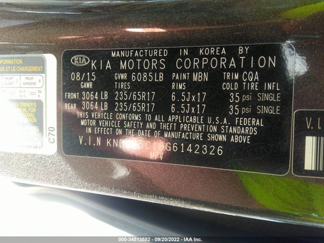 KIA SEDONA LX 2016 KNDMB5C18G6142326 Image 10