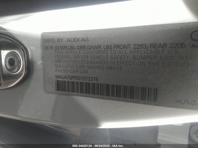 Audi A3 1.8t Premium 2016 WAUA7GFF5G1012375 Image 9