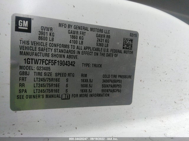 GMC SAVANA CARGO VAN 2015 1GTW7FCF5F1904342 Image 10