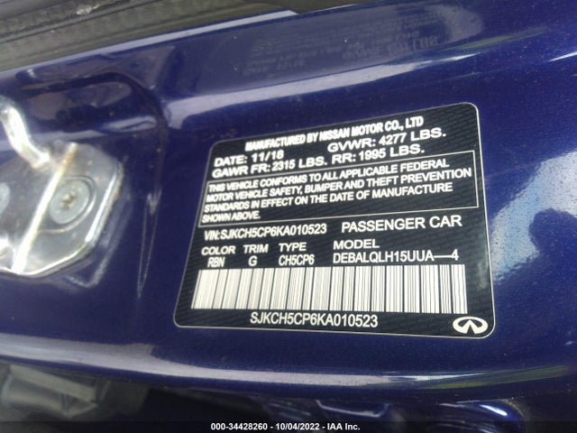 2019 Infiniti QX30, VIN: SJKCH5CP6KA010523