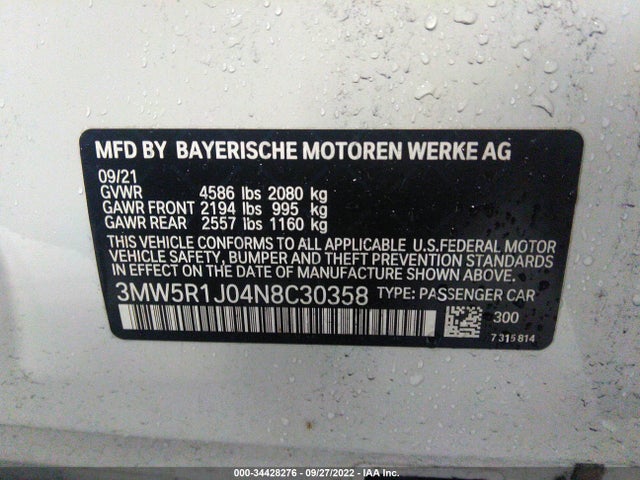 BMW 3 Series 330i 2022 аукцион фото