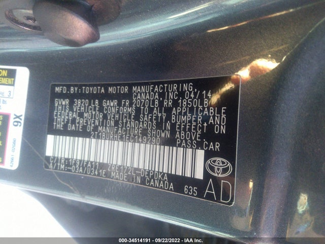 2014 TOYOTA COROLLA L/LE/S/S PLUS/LE PLUS VIN: 2T1BURHE1EC149290