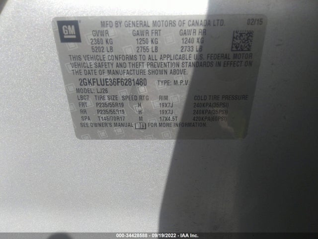 2015 GMC TERRAIN DENALI VIN: 2GKFLUE36F6281480