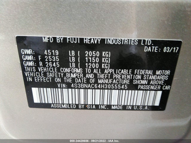 2017 Subaru Legacy, VIN: 4S3BNAC64H3055545