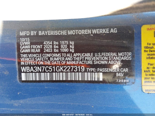 WBA3N7C51GK227319 BMW 2016