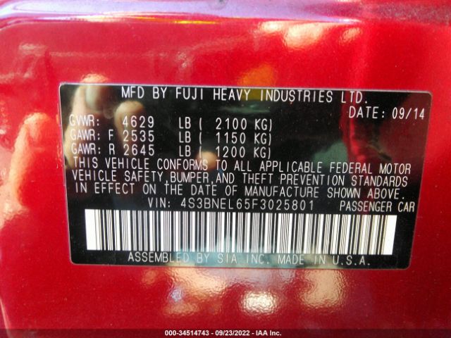 4S3BNEL65F3025801 Subaru Legacy 3.6r Limited