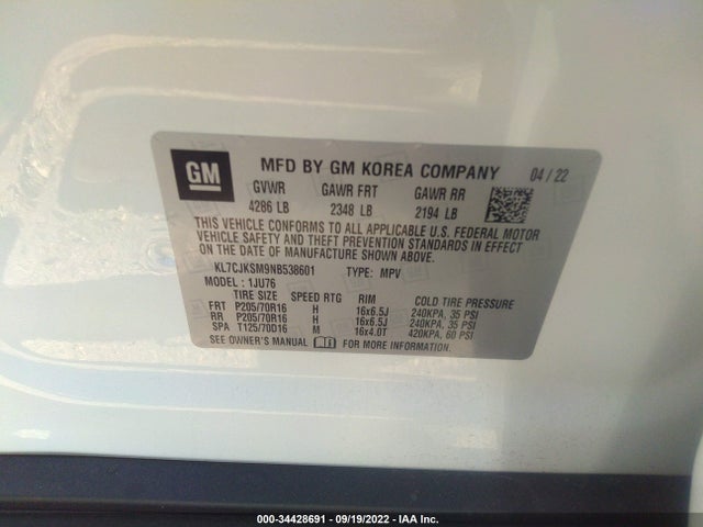 Chevrolet TRAX LS 2022 KL7CJKSM9NB538601 Image 9