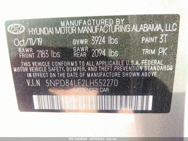 Hyundai Elantra 2020 5NPD84LF2LH552270 Image 10