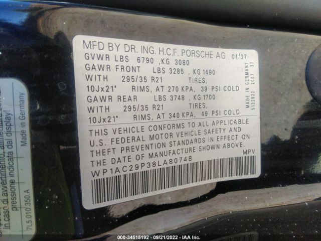 2008 PORSCHE CAYENNE WP1AC29P38LA80748 Photo 8