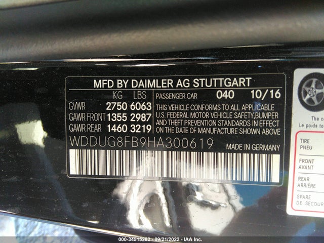 2017 MERCEDES-BENZ S-CLASS S 550 VIN: WDDUG8FB9HA300619