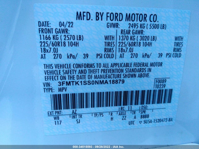 2022 Ford Mustang, VIN: 3FMTK1SS0NMA18879